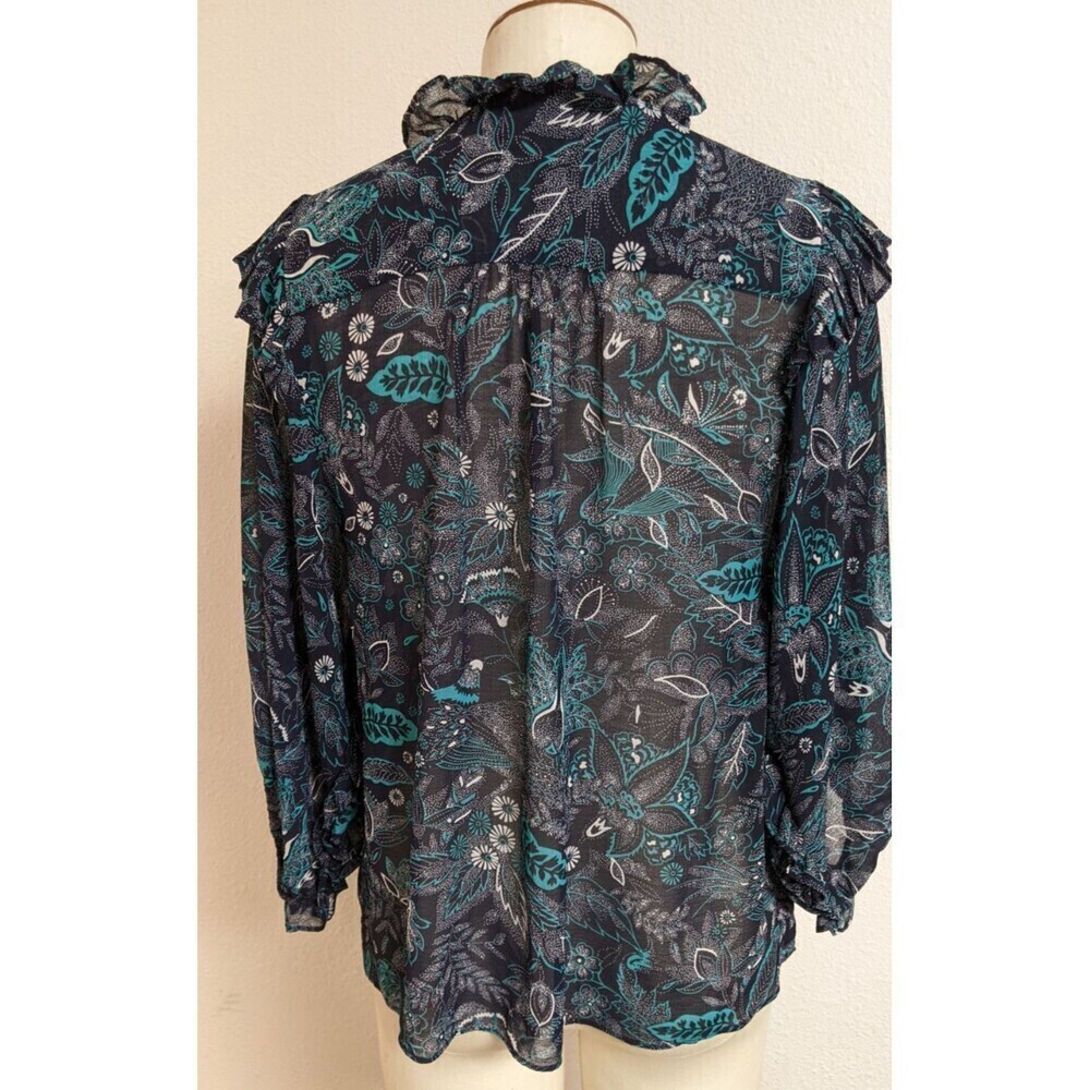 Women's ANTHROPOLOGIE Lace-Up Front Ruffle Trim Floral Print Beautiful Blouse SM - Picture 7 of 12